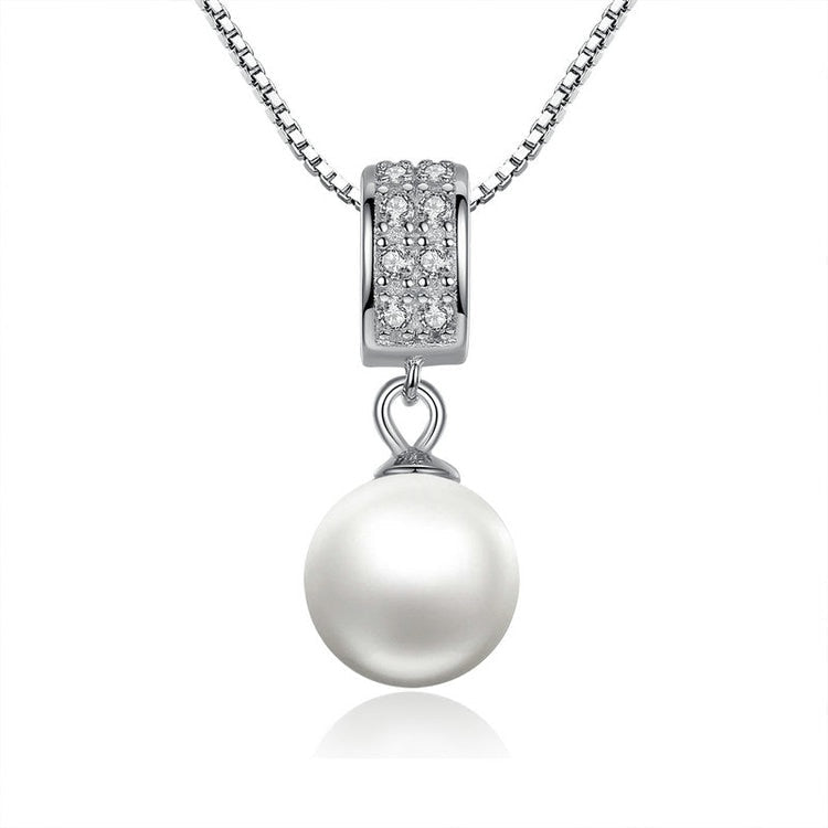Collier Pendentif Perle en argent 925 plaqué or blanc ajustable avec zircons blancs