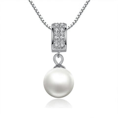 Collier Pendentif Perle en argent 925 plaqué or blanc ajustable avec zircons blancs