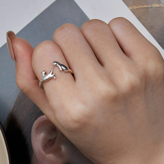 Bague Chats en argent 925 plaqué or blanc ajustable - Photo 2