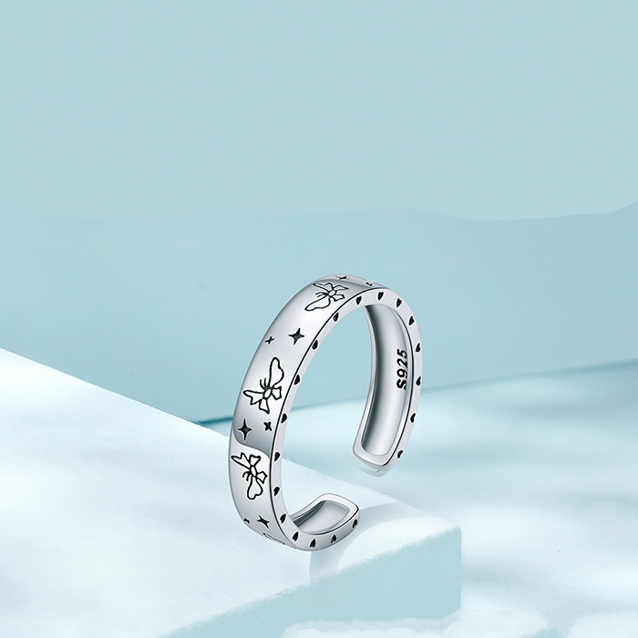Bague Papillons en argent 925 plaqué or blanc ajustable - Photo 3