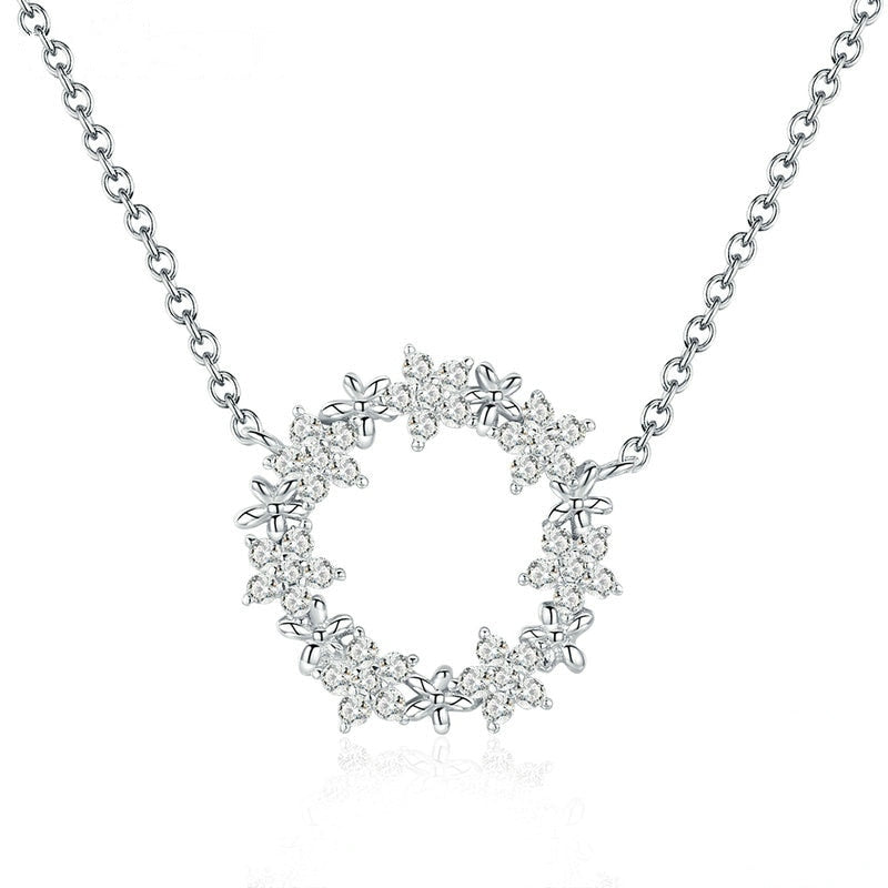 Collier Bouquet de Fleurs en argent 925 plaqué or blanc ajustable avec zircons blancs