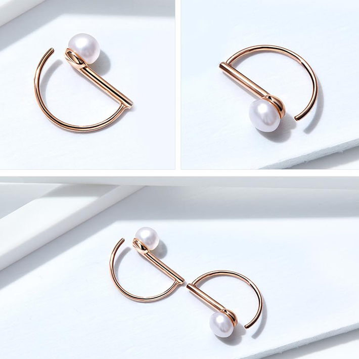 Boucles d’Oreilles Créoles avec Perles Argent Sterling 925 plaqué or rose - Photo 4
