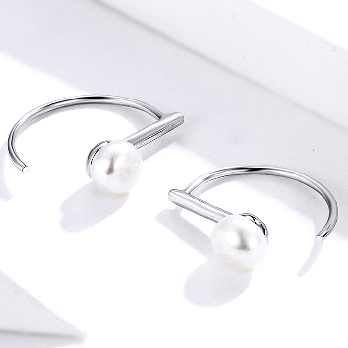 Boucles d’Oreilles Créoles avec Perles Argent Sterling 925 plaqué or blanc - Photo 3