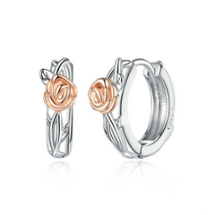 Boucles d’Oreilles Créoles Roses en argent 925 plaqué or blanc et or rose