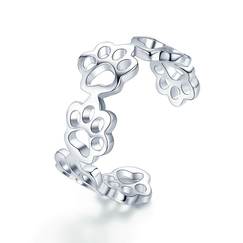 Bague Pattes en argent 925 plaqué or blanc ajustable