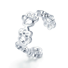 Bague Pattes en argent 925 plaqué or blanc ajustable