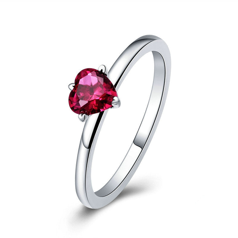 Bague Coeur Rouge en argent 925 plaqué or blanc avec zircon rouge