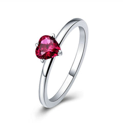 Bague Coeur Rouge en argent 925 plaqué or blanc avec zircon rouge - Photo 2