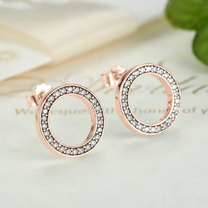 Boucles d’Oreilles Cercle Lumineux en argent 925 plaqué or rose avec zircons blancs - Photo 3