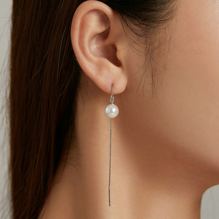 Chaînes D’oreilles Perles en argent 925 plaqué or blanc avec perles - Photo 3