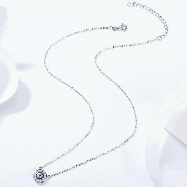 Collier Oeil d’Allah chaîne avec pendentif en Argent Sterling 925 plaqué or blanc avec zircons blancs et fermoir ajustable - Photo 4