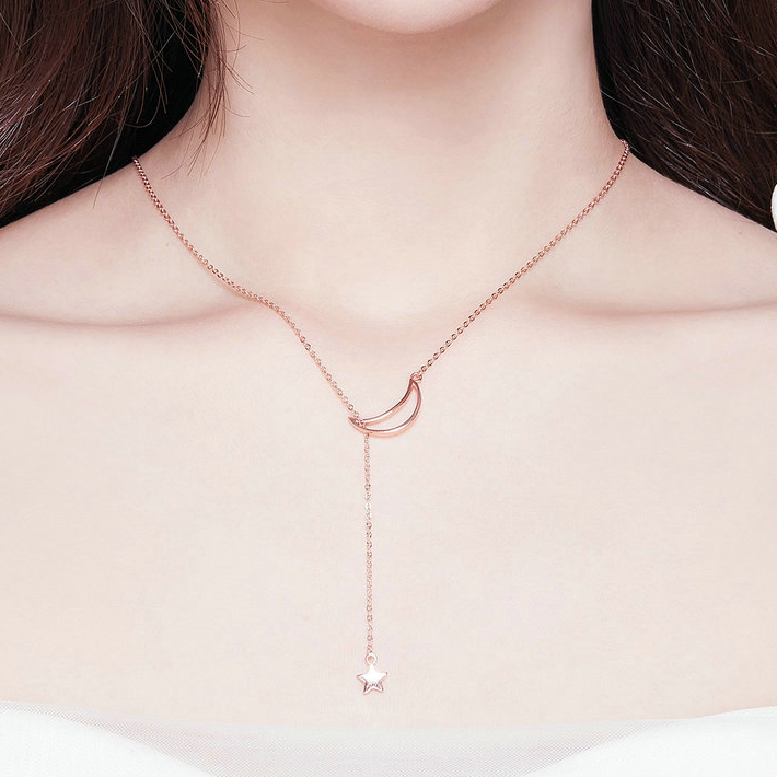 Collier Lune et Étoile en argent 925 plaqué or rose - Photo 2