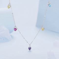 Collier Coeurs Colorés en argent 925 plaqué or blanc ajustable avec zircons colorés - Photo 3