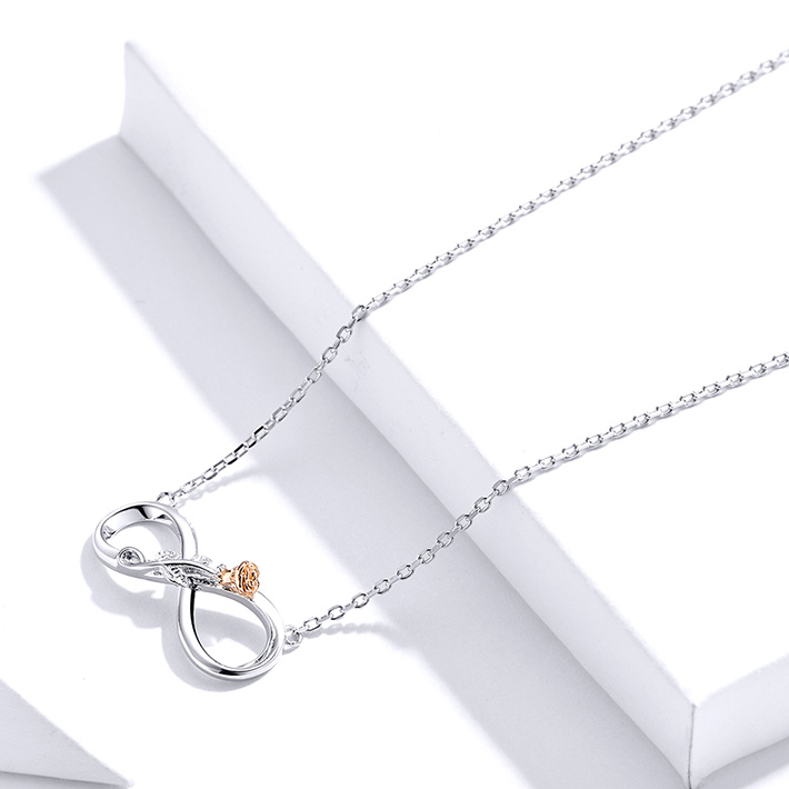 Collier Infini aver Rose en argent 925 plaqué or blanc et or rose ajustable - Photo 4