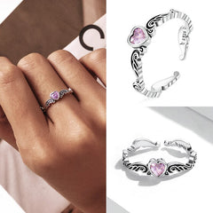 Bague Coeur Rose en argent 925 plaqué or blanc ajustable avec zircon rose - Photo 4
