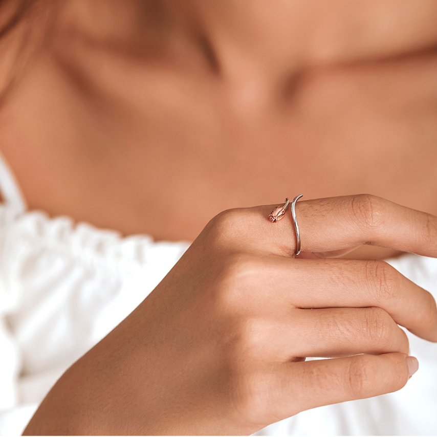 Bague Rose en argent 925 plaqué or blanc et or rose ajustable - Photo 5