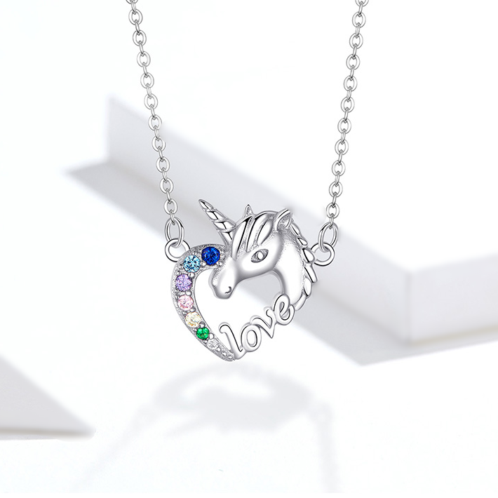Collier Licorne Argent Sterling 925 plaqué or blanc avec zircons colorés - Photo 3