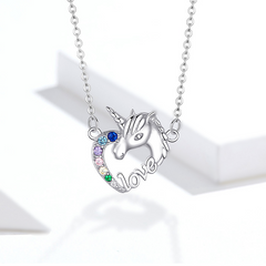 Collier Licorne Argent Sterling 925 plaqué or blanc avec zircons colorés - Photo 3