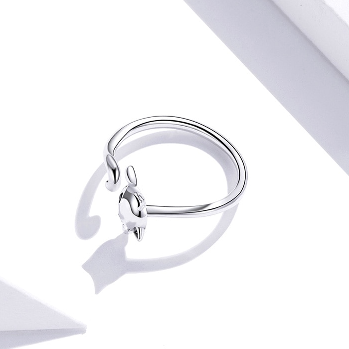 Bague Chat en argent 925 plaqué or jaune ajustable - Photo 4
