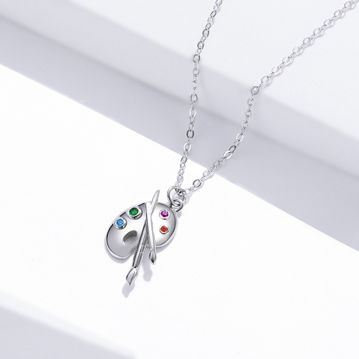 Collier Palette de Couleurs Argent Sterling 925 plaqué or blanc émaillé à la main - Photo 3