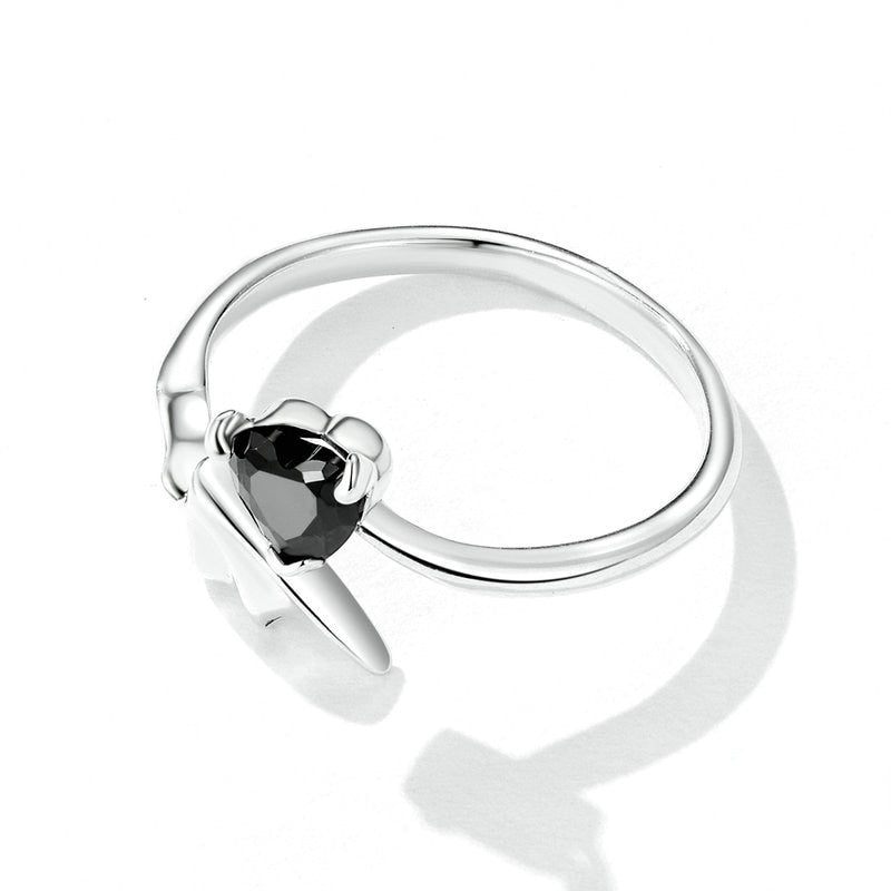 Bague Coeur Noir en argent 925 plaqué or blanc ajustable avec zircon noir - Photo 4