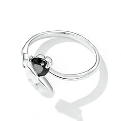 Bague Coeur Noir en argent 925 plaqué or blanc ajustable avec zircon noir - Photo 4