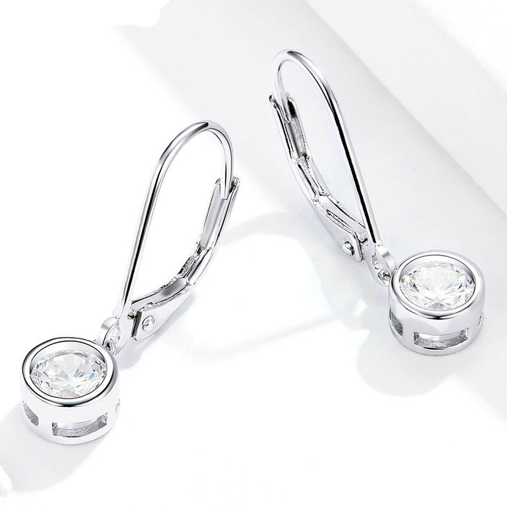 Boucles d’Oreilles Pendentif Point Lumineux en argent 925 plaqué or blanc avec zircons blancs - Photo 3