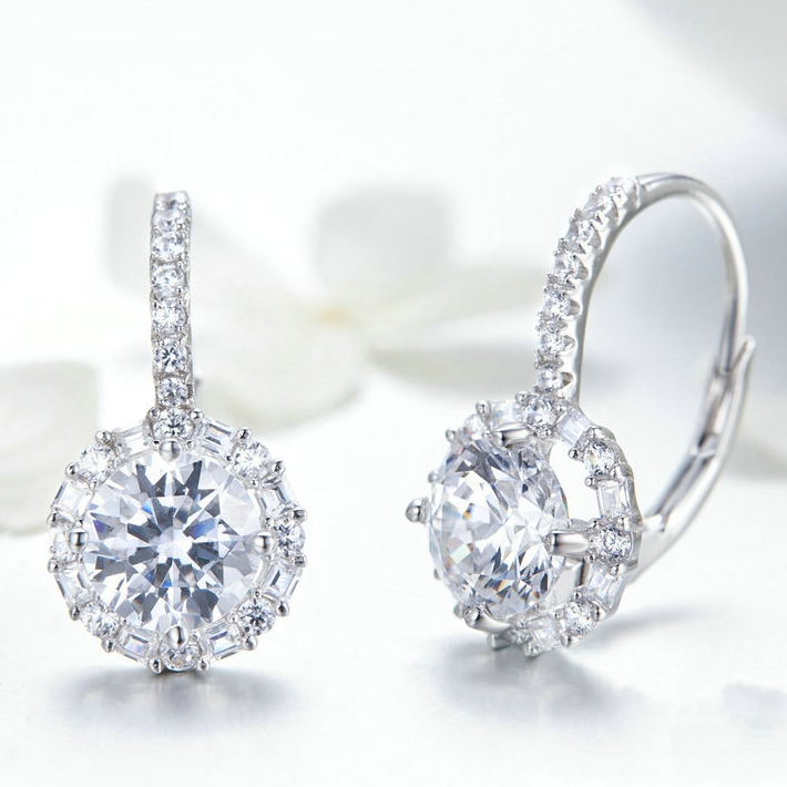 Boucles d’Oreilles Pendentif Brillants en argent 925 plaqué or blanc avec zircons blancs - Photo 4