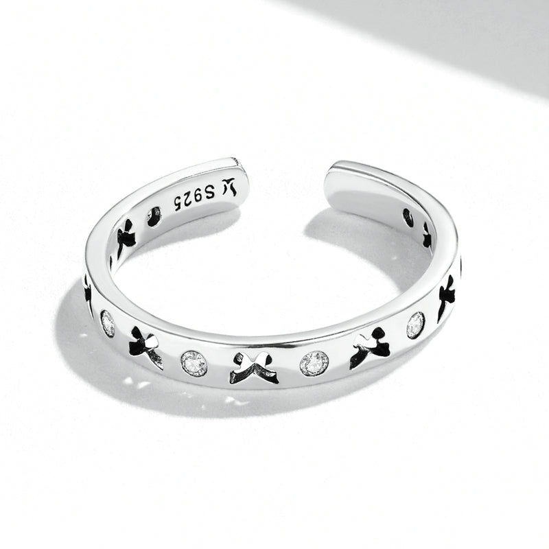 Bague Papillons en argent 925 plaqué or blanc ajustable avec zircons blancs - Photo 3