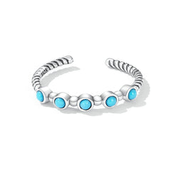 Bague Vintage Turquoise en argent 925 plaqué or blanc ajustable avec pierres turquoise - Photo 3