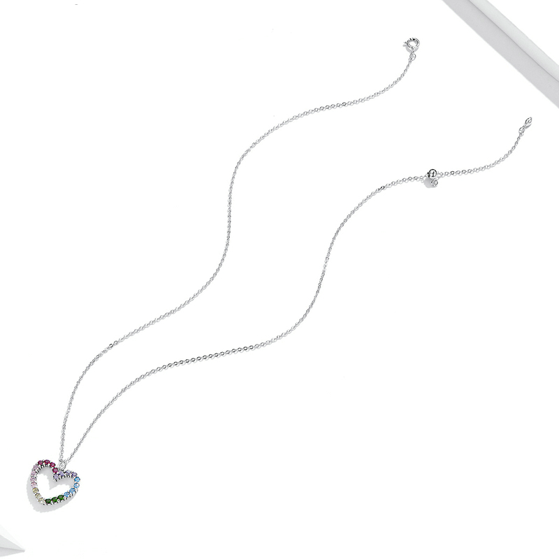 Collier Coeur Arc-en-Ciel en argent 925 plaqué or blanc ajustable avec zircons colorés - Photo 4