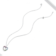 Collier Coeur Arc-en-Ciel en argent 925 plaqué or blanc ajustable avec zircons colorés - Photo 4