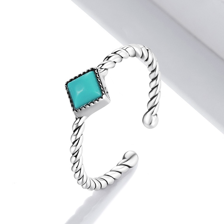 Bague Vintage avec Turquoise en argent 925 plaqué or blanc ajustable - Photo 5