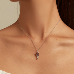Collier Coeur Rose en argent 925 plaqué or blanc ajustable avec zircon rose - Photo 2