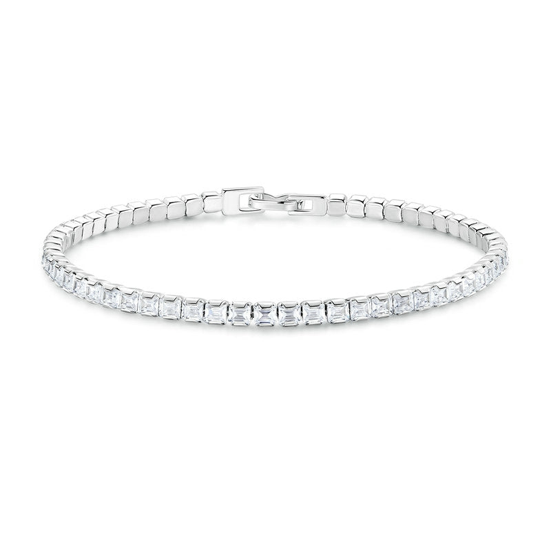 Bracelet Tennis en acier inoxydable plaqué or blanc avec zircons blancs - Photo 3