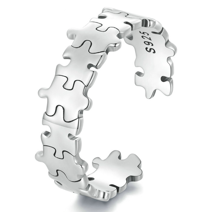 Bague Puzzle Argent Sterling 925 plaqué or blanc – ajustable