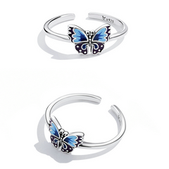 Bague Papillon en argent 925 plaqué or blanc ajustable émaillé à la main - Photo 4