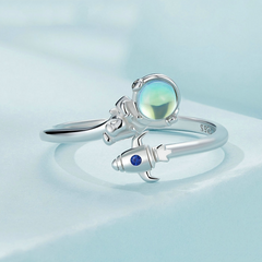 Bague Astronaute en argent 925 plaqué or blanc ajustable avec pierre de lune - Photo 4