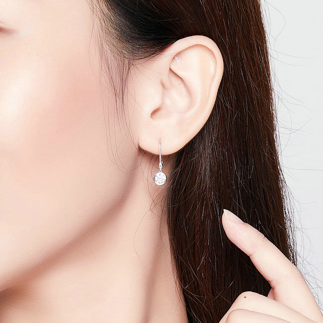 Boucles d’Oreilles Pendentif Point Lumineux en argent 925 plaqué or blanc avec zircons blancs - Photo 2