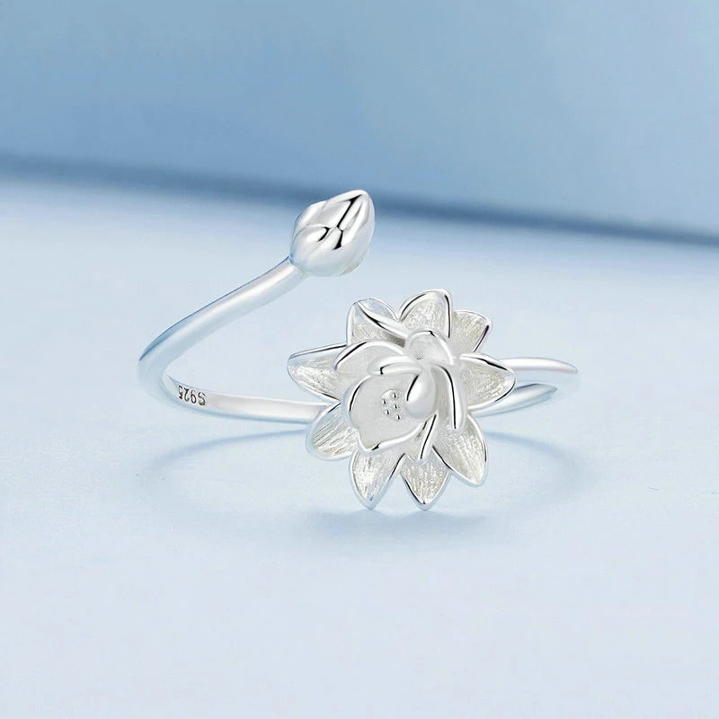 Bague Fleur de Lotus en argent 925 plaqué or blanc ajustable - Photo 4