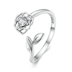 Bague Rose en argent 925 plaqué or blanc ajustable avec zircon blanc