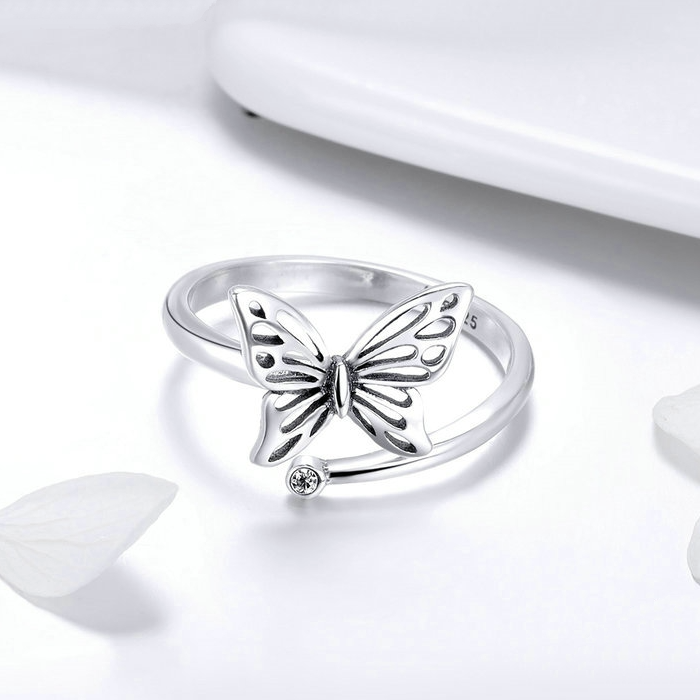 Bague Papillon en argent 925 plaqué or blanc ajustable avec zircon blanc - Photo 4