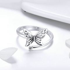 Bague Papillon en argent 925 plaqué or blanc ajustable avec zircon blanc - Photo 4