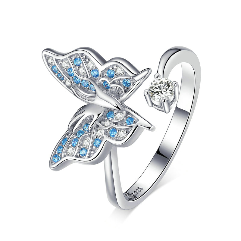 Bague Papillon en argent 925 plaqué or blanc ajustable émaillé à la main - Photo 5