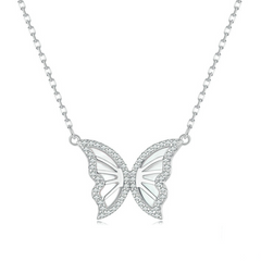 Collier Papillon en argent 925 plaqué or blanc ajustable avec zircons blancs