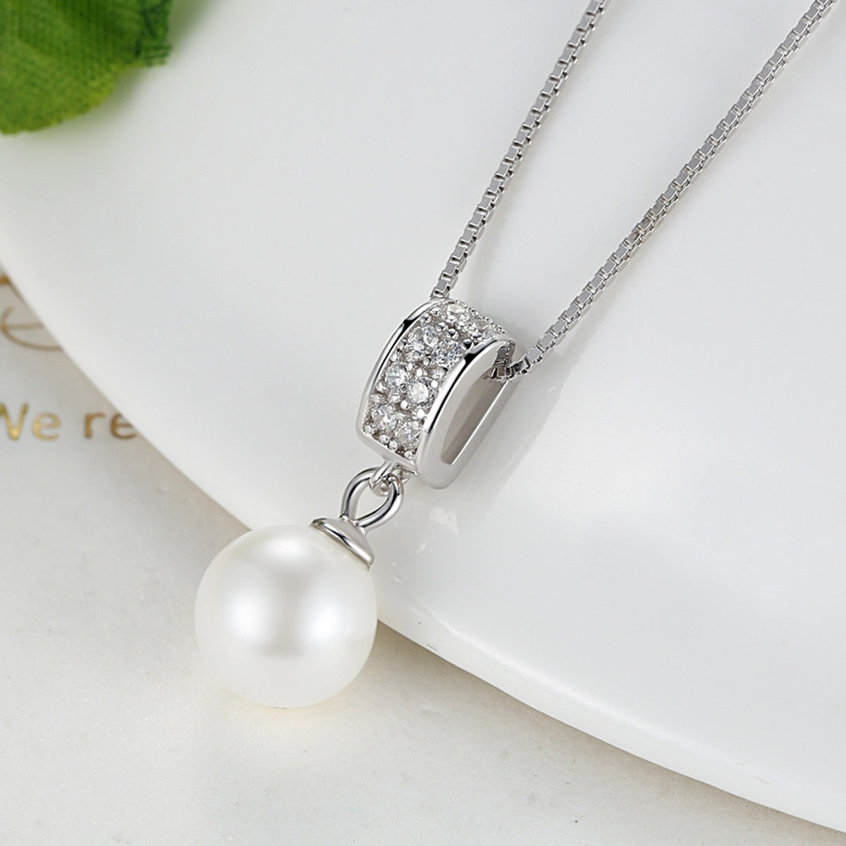 Collier Pendentif Perle en argent 925 plaqué or blanc ajustable avec zircons blancs - Photo 3