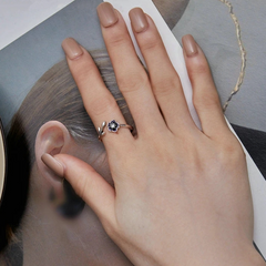 Bague Fleur Violette en argent 925 plaqué or blanc ajustable émaillées violet avec zircon blanc - Photo 2
