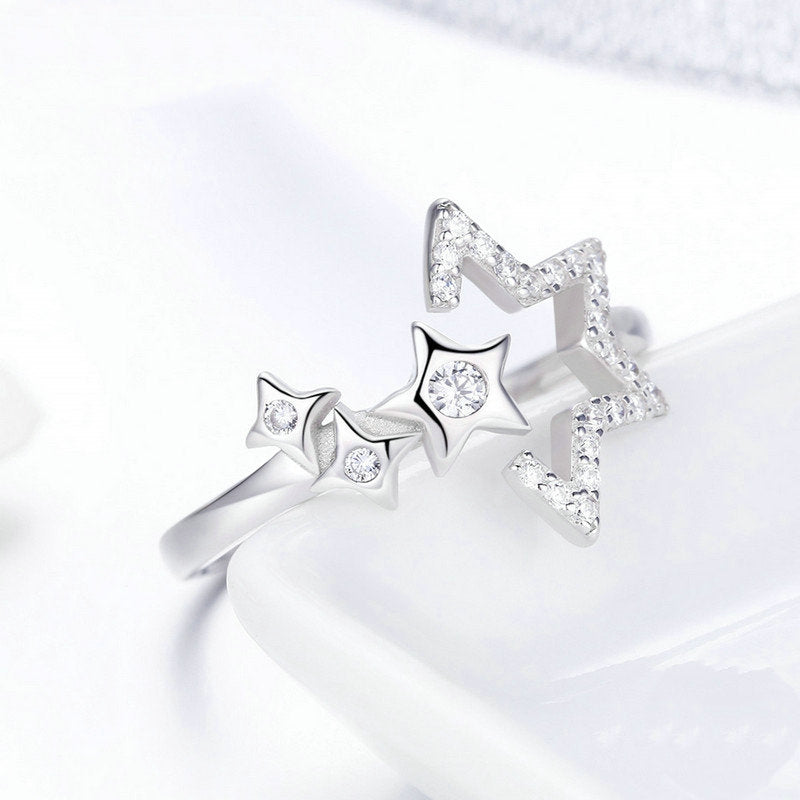 Bague Étoiles en argent 925 plaqué or blanc ajustable avec zircons colorés - Photo 3