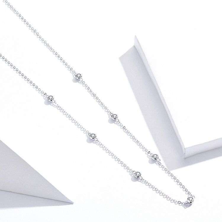 Collier Points Lumineux en argent 925 plaqué or blanc ajustable avec zircons blancs - Photo 6