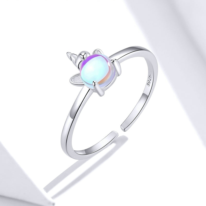 Bague Licorne en argent 925 plaqué or blanc ajustable avec pierre de lune - Photo 3